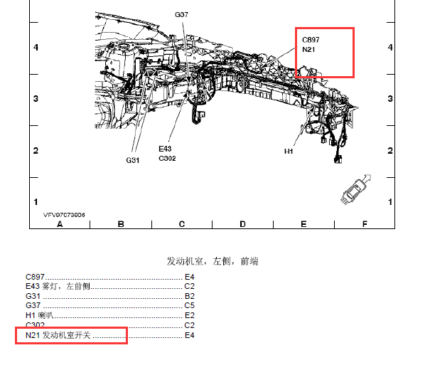 2014年福特福克斯发动机罩开关