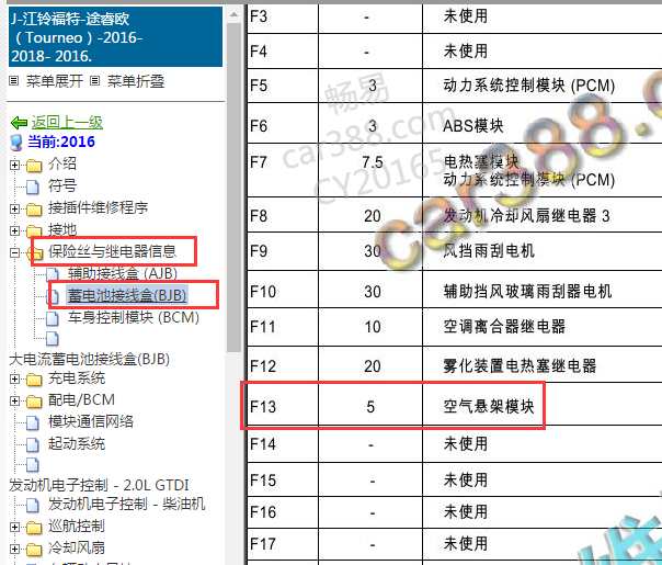 2016-2018年途睿欧空气悬挂保险丝位置