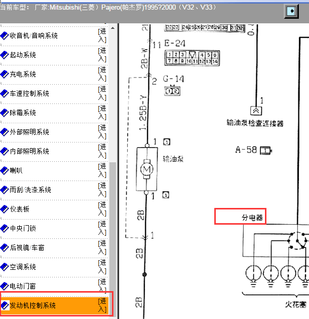 1995-2000年三菱帕杰罗分电器电路图