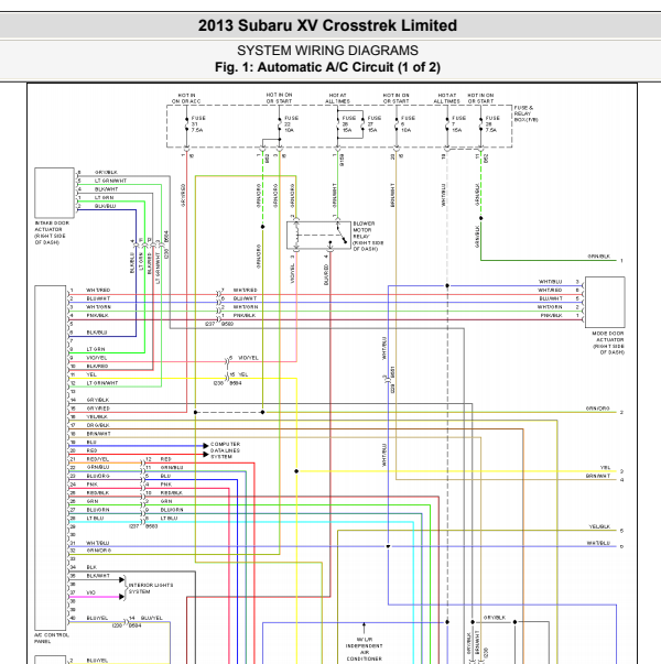 2013年斯巴鲁XV空调系统电路图