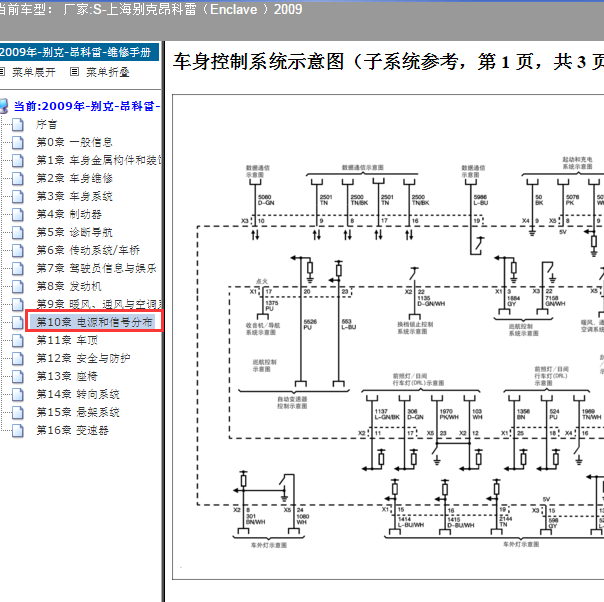 2009年别克昂科雷车身电路图