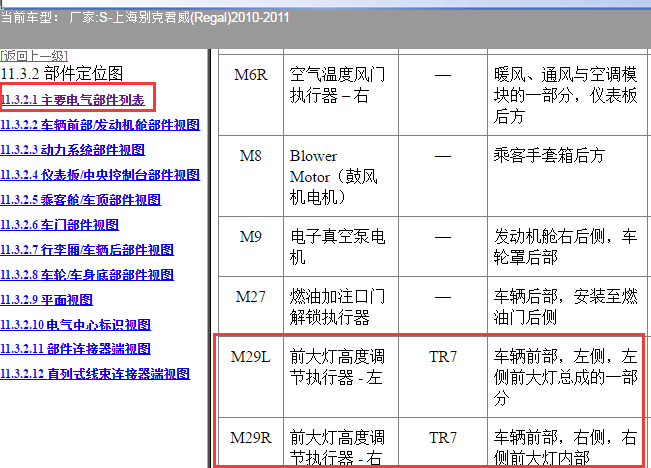2010-2011年别克君威大灯水平调节位置