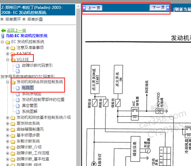 2003-2008年日产帕拉丁发动机电路图