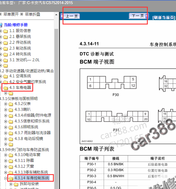 2015年长安CS75车身电脑端子定义