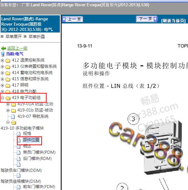2012年路虎揽胜极光模块位置图.
