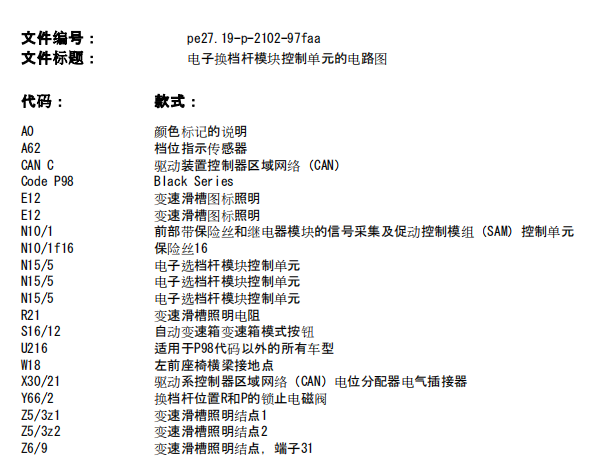 2011年奔驰C180W变速箱和档杆模块电路图
