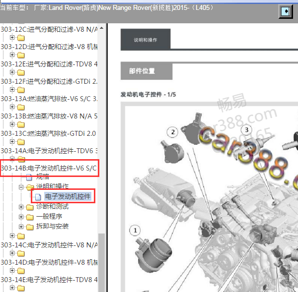 2015年路虎揽胜发动机部件位置