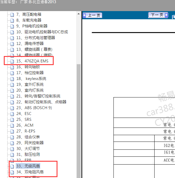 2013年比亚迪秦 476ZQA 发动机风扇电路图