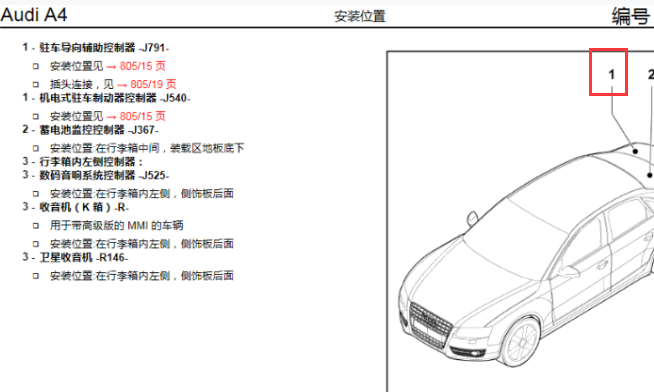2015年奥迪A4L后面倒车雷达蜂鸣器电路图,倒车雷达模块位置