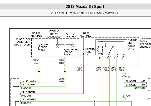 2012年马自达6转向灯电路图