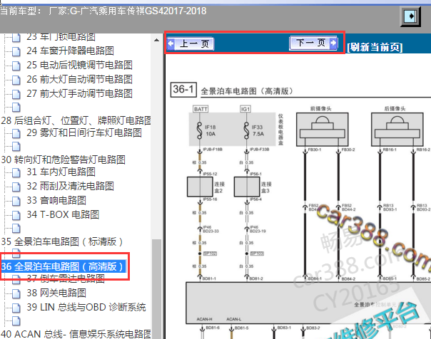 2017-2018年广汽传祺GS4全景电路图