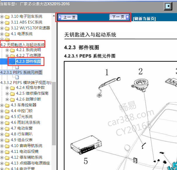 2015-2016年众泰大迈X5智能钥匙部件位置