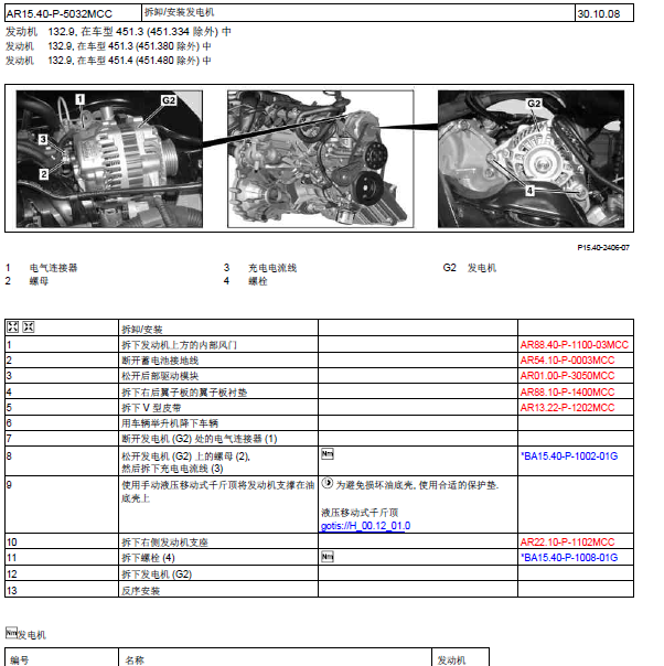 2010年奔驰SMART拆卸发电机