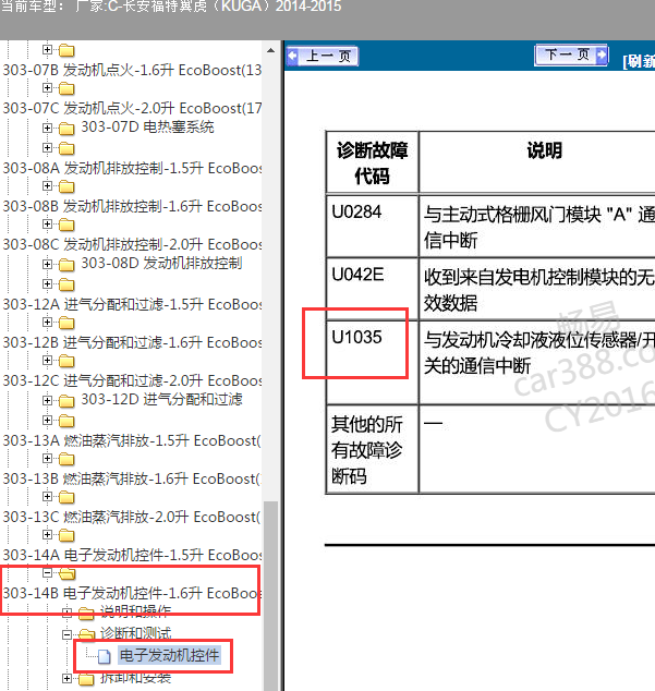 2014年福特翼虎1.6发动机故障码