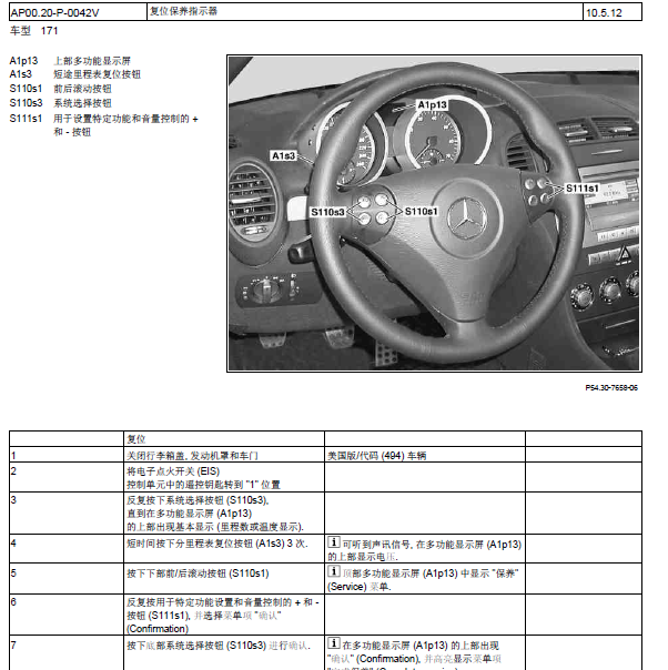 奔驰SLK200 保养复位资料
