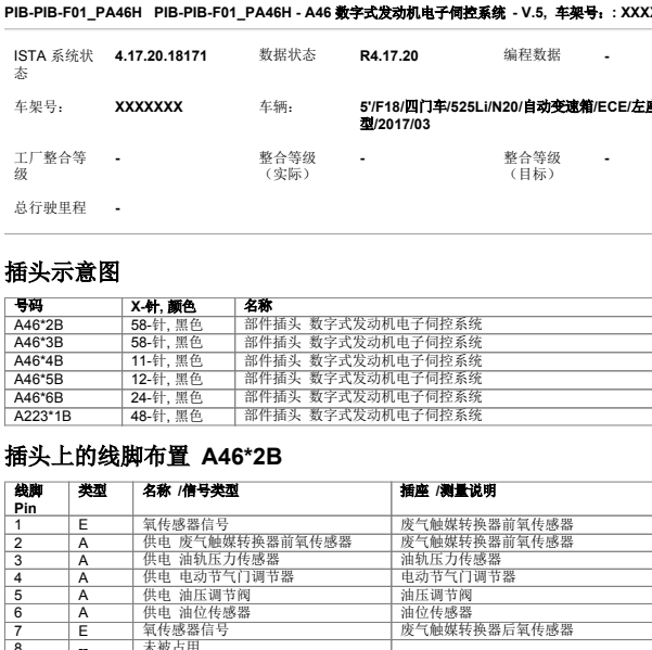 2017年宝马525Li N20发动机电脑端子图