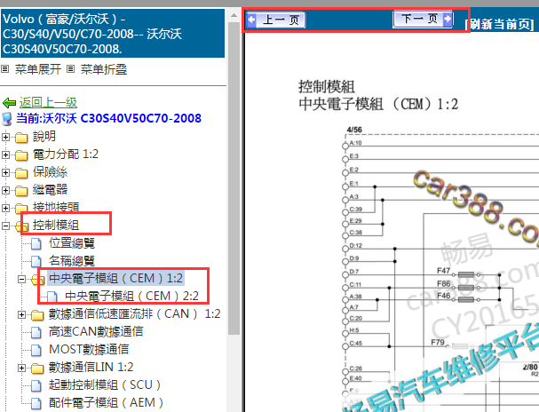 2008年沃尔沃C70 CEM电路图
