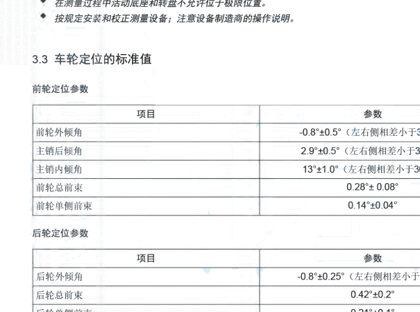 2018-2019年北京汽车智行四轮定位资料