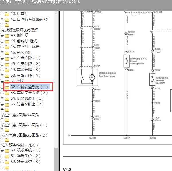 2016年名爵GT尾箱开关线路图