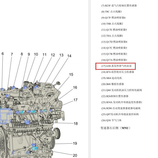 2019年英朗发动机吹洗泵位置