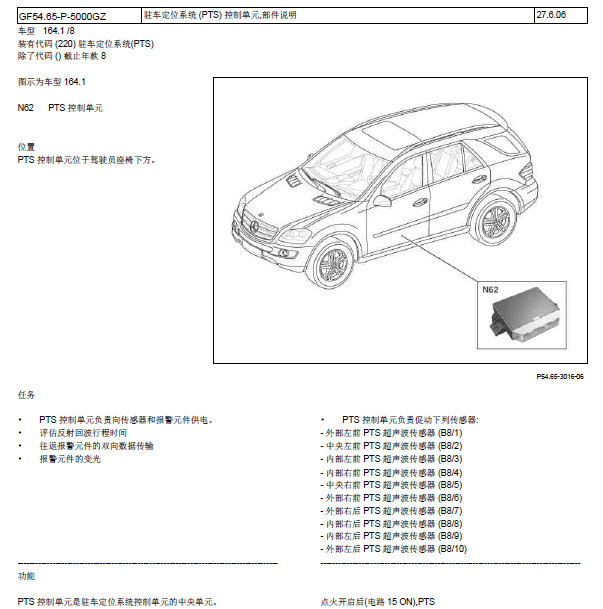 奔驰ML300倒车雷达部件位置.