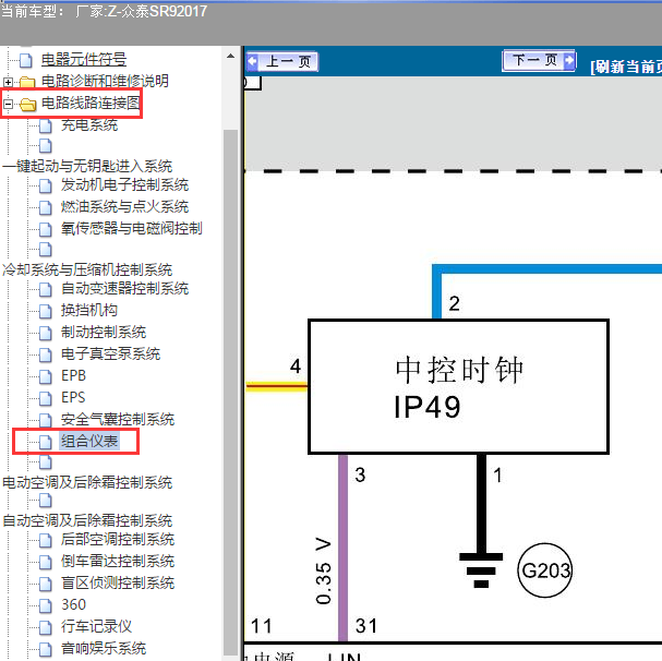 2017年众泰SR9仪表电路图
