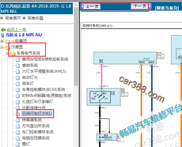 2018-2019年起亚K4日间行车灯电路图
