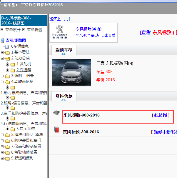2016年标致308全车电路图.
