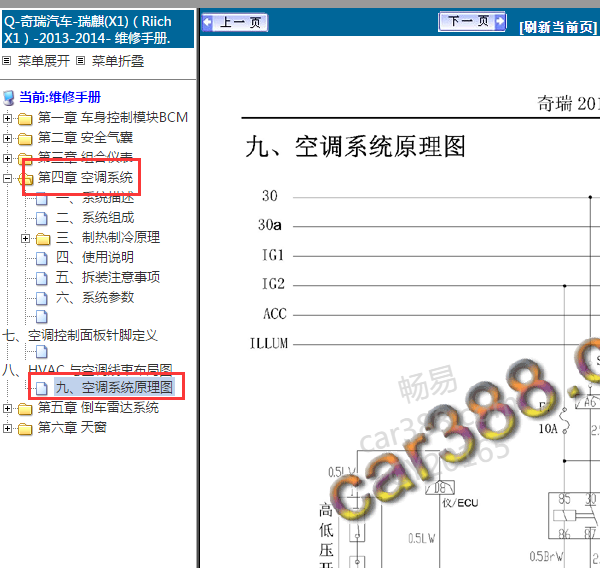 2013年奇瑞瑞麒X1空调电路图