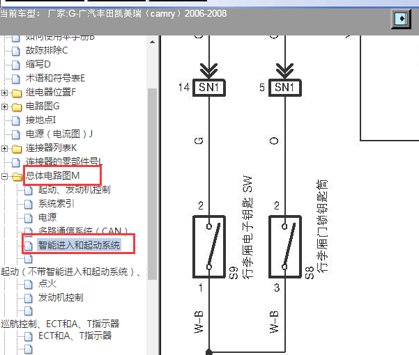 2006-2008年广汽丰田凯美瑞后备箱电路图