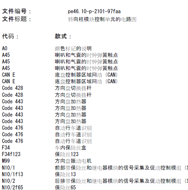 2015年奔驰GLK250转向柱模块控制单元的电路图