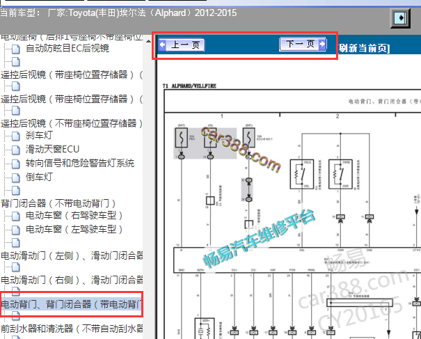 2012-2015年丰田埃尔法尾门电路图