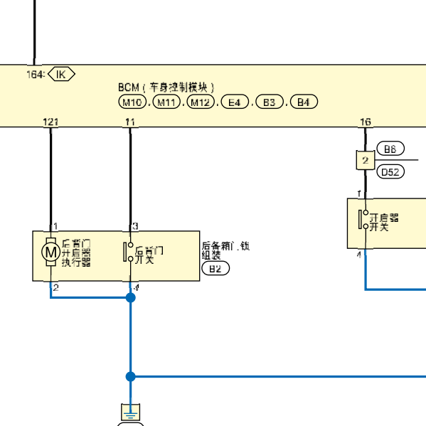 2020年日产逍客后背备箱门锁电路图