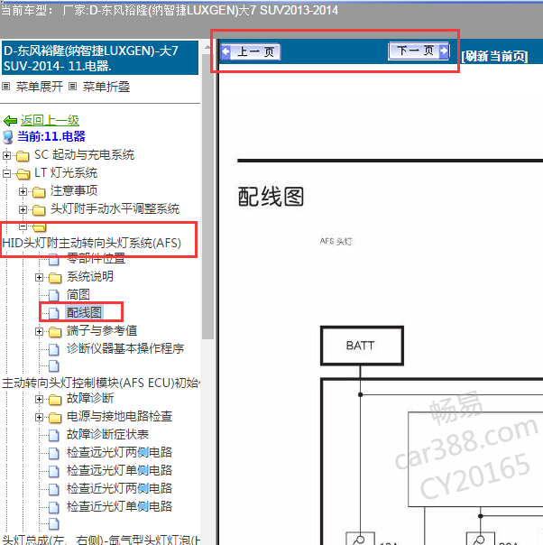 2013年东风纳智捷大7SUV自适应大灯AFS电路图
