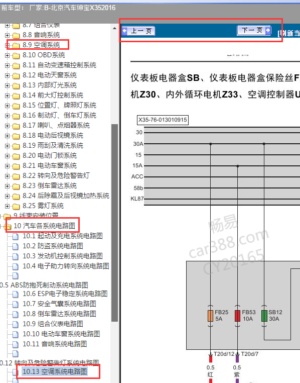 2016年绅宝X35空调系统电路图和插头定义