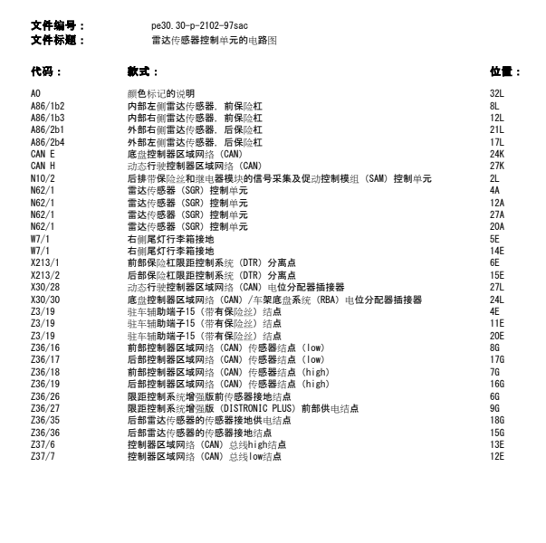2006年奔驰S350倒车雷达摸块电路图