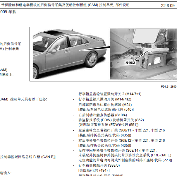 奔驰S350 SAM控制模块位置