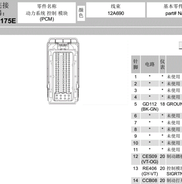 2017年福特CAF479Q1发动机针脚.