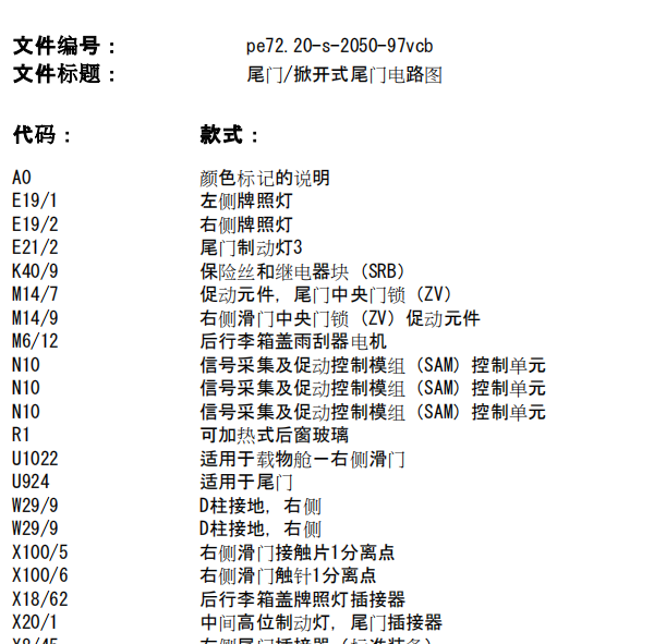2011年奔驰唯雅诺尾门电路图