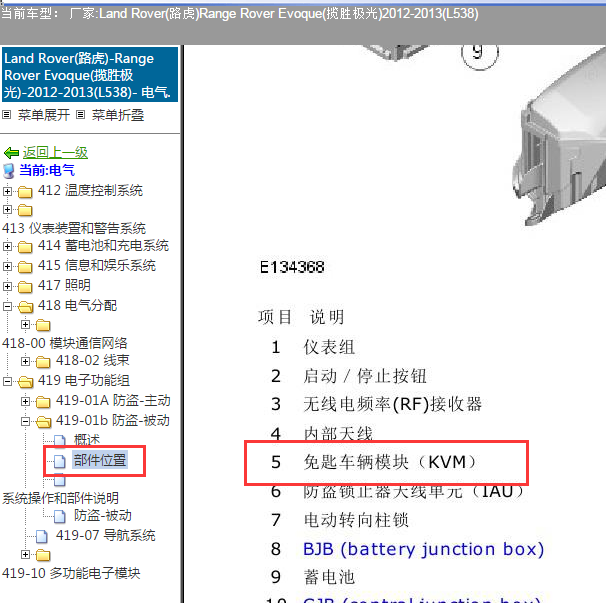 2013年路虎极光KVM模块位置