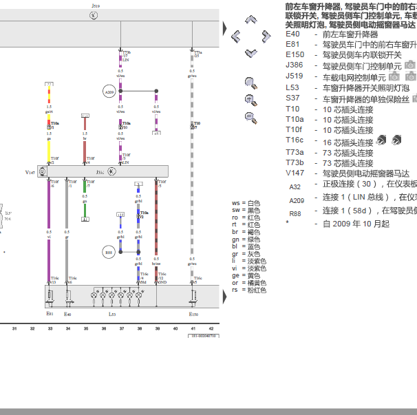 2009年大众朗逸车窗电路图