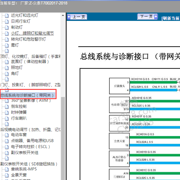 2017-2018年众泰T700网关电路图