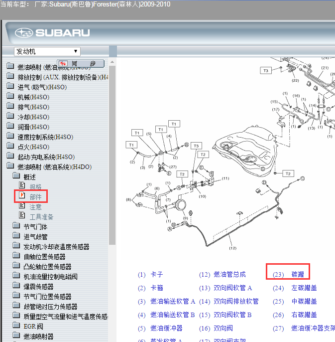 09年斯巴鲁森林人活性碳罐位置