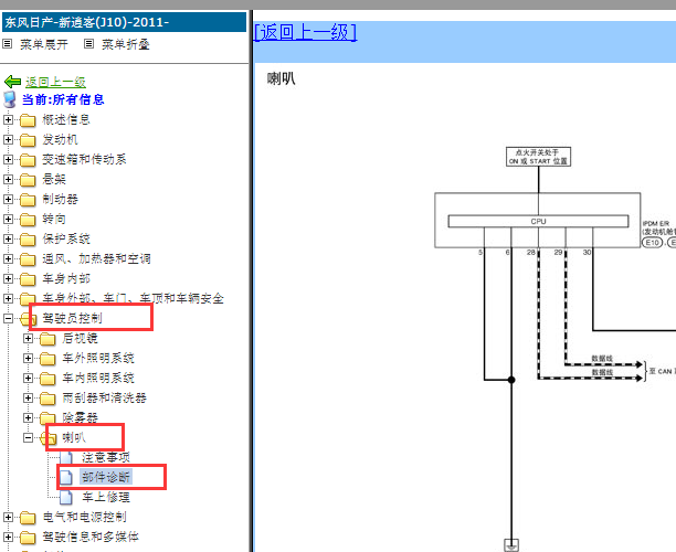 2011-2012年日产逍客喇叭电路图