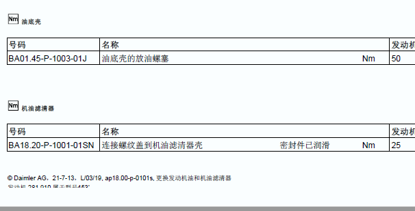 2016年奔驰Smart机油资料