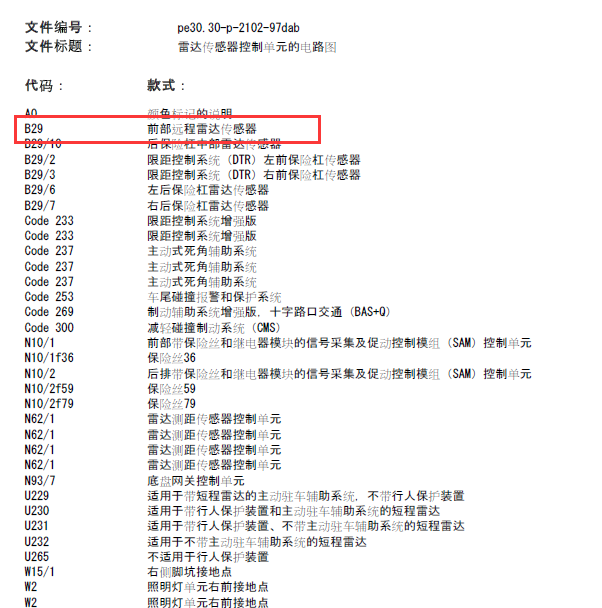 奔驰E260 前雷达电路图