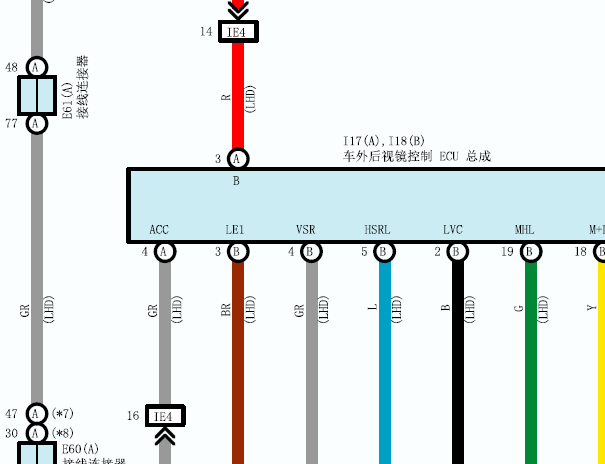 2009年丰田酷路泽后视镜电路图
