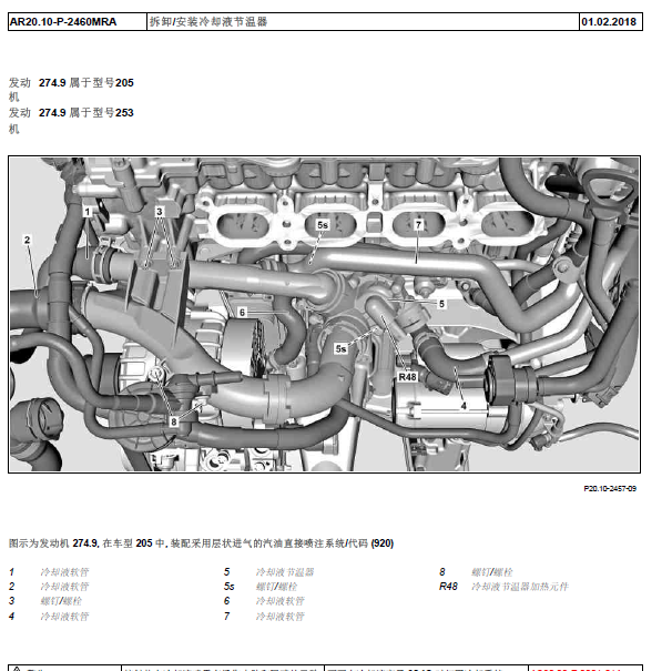 奔驰C180 274发动机节温器拆装