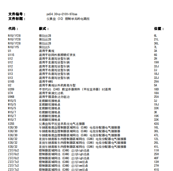 2017年奔驰E200L仪表电路图