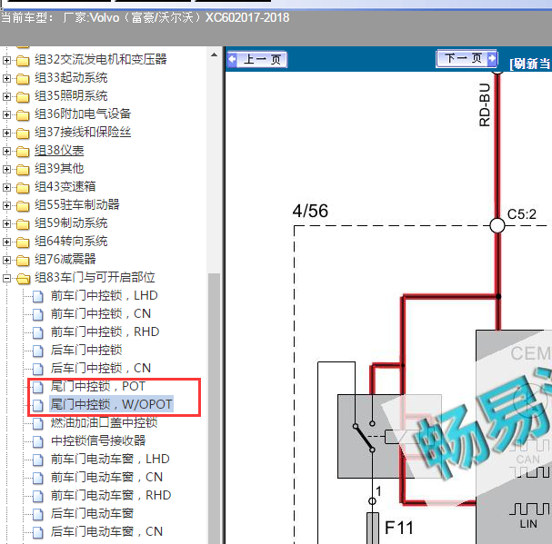 2017-2018沃尔沃XC60 尾门电路图